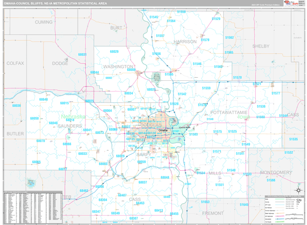 Omaha Council Bluffs Metro Area Ne Zip Code Maps Premium